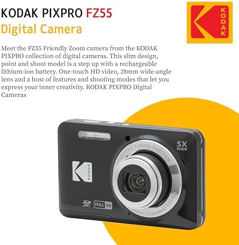 KODAK PIXPRO FZ55 16MP Digital Point & Shoot Camera, 5X Optical Zoom, 28mm Wide Angle, 1080P Full HD Video, Bundle with 32GB SD Card, Protective Case, and Hi-Speed Card Reader (Black) - Image 4