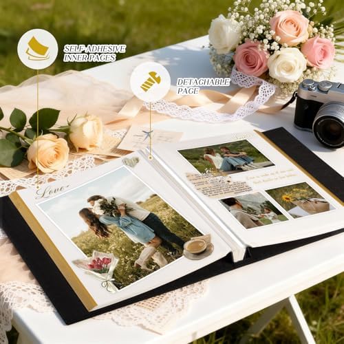 Lanpn Couples Scrapbook Photo Album - The Story of Us, Linen Wedding Anniversary Self Adheisve Picture Book holds 4x6 5x7 A5 Photo for Love Newlywed Valentine's Day (Small 20 Sheets/40 Pages, Grey) - Image 3
