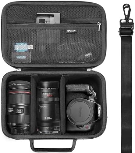 RAIACE Hard Carrying Case Compatible with Canon EOS Rebel T7/ T100/ T6/ R100/ R50/ R5/ R7/ R8, for Sony, for Nikon Camera. Large Capacity Camera Bag for Lens, Cables, Cards and Accessories. - Black by RAIACE