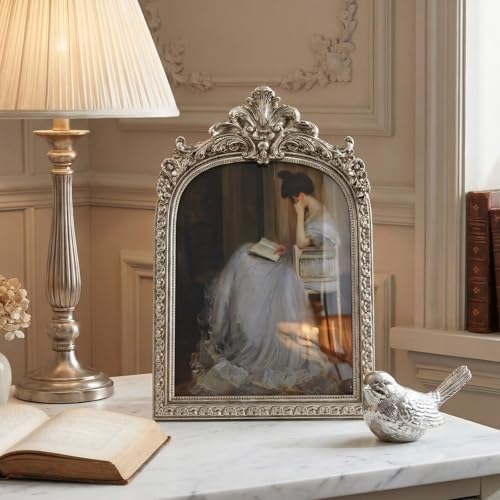 Cuspin 8x10 Picture Frame Silver Vintage Ornate Arched Resin Frame - Image 7
