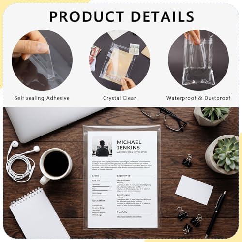 AUEAR 11"x14" Clear Plastic Sleeves Storage Bags for Art,Pictures, 100 Pack - Image 3