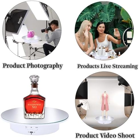 JAYEGT Motorized Rotating Display Stand, 7.87inch /17.6lbs Load, 360 Degree Electric Rotating Turntable for Photography Products, Jewelry，5 Colors Backgrounds, Mirror Cover (White/Remote Control) - Image 6