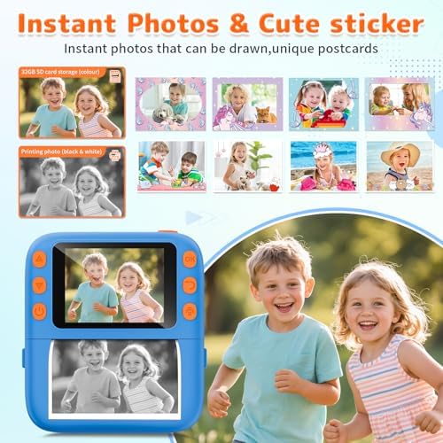 Instant Print Camera for Kids, Christmas Birthday Gifts for Girls Boys, 1080P Instant Digital Print Cameras for Toddler,Portable Toy for 4 5 6 7 8 9 10 Year Old Girl with 32GB SD Card，Blue - Image 3