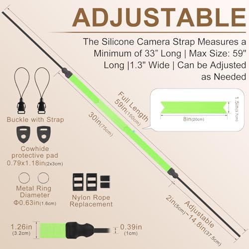 FIEIL Neck Strap Silicone Camera Straps - Padded Camera Strap, 1.5" Wide Adjustable Nylon Shoulder Strap - Compatible with Canon, Nikon, Sony, and More DSLR and Mirrorless Cameras (Fluorescent Green) - Image 4