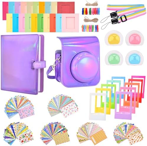 Sunmns Accessories Bundle Kit Compatible with Instax Mini 12 Instant Camera, Include Case Album Stickers Photo Frames Filters Strap (Bright Purple) by Sunmns