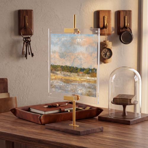 RattanView Adjustable Tabletop Easel Stand with Clear Acrylic Floating Photo Frame Set 16.5" Metal Picture Easel Display Stand for Picture, Art, Photos, Poster, Signs(Gold,Wooden Base) - Image 5