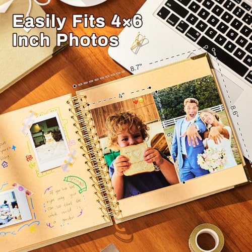 8x8 Scrapbook Album, Handmade Lokta Paper Cover, 40 Pages 250gsm Acid-Free Kraft Paper, DIY Memory Photo Album with Metal Corners & Inner Pocket for Wedding, Anniversary, Baby, Family - Image 3