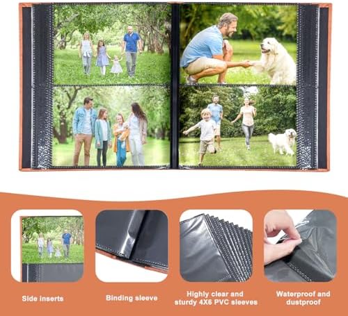 Photo Album 4x6 with 200 Pockets, Slip-in Picture Albums, Linen Cover Memory Book with Front Window, Black Page Vertical Photo Book for Wedding, Family, Anniversary, Baby, Vacation(Orange) - Image 3