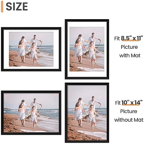upsimples 10x14 Picture Frame Set of 5, Display Pictures 8.5x11 with Mat or 10x14 Without, Wall Gallery Poster Frames, Black - Image 5