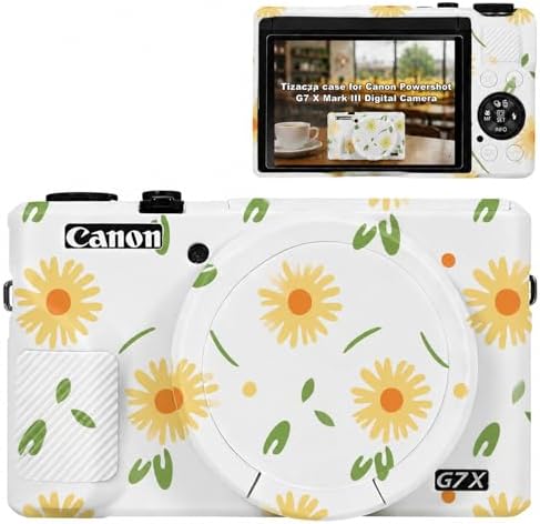 Camera Case for Canon G7X Mark III,Soft Silicone Protective Cover with Removable Lens Cap,Shockproof Anti-Scratch Compatible with Canon PowerShot G7X3 for Women (Beige Floral) by Tizaczp