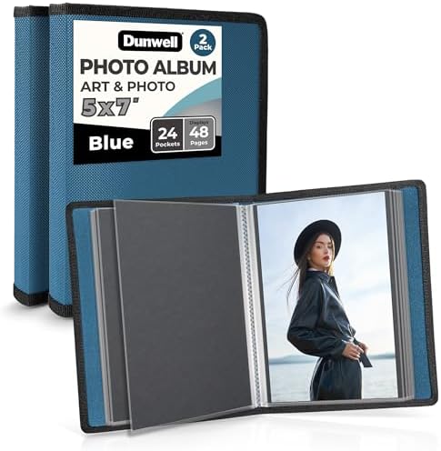 Dunwell 5x7 Photo Album & Art Portfolio Binder, 24 Sleeves, Blue 2-Pack by Dunwell
