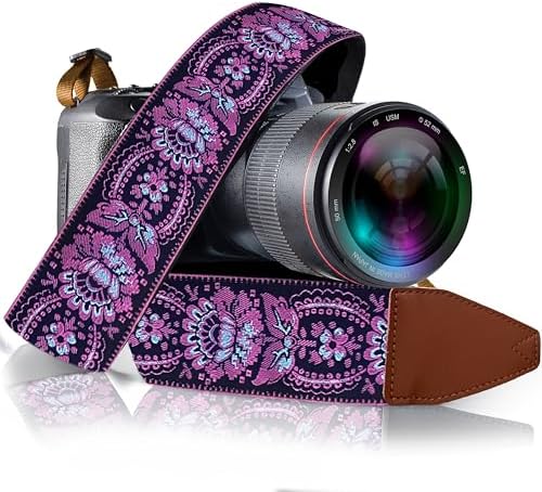 Art Tribute Camera Strap - Shoulder, Crossbody & Neck Camera Strap for Photographers, Fits All Cameras, Canon Nikon Sony Fujifilm, Padded Strap W/Quick Release, Embroidered Cotton & Leather Ends by ArtTribute