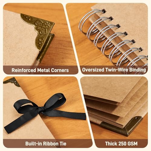 8x8 Scrapbook Kit, Photo Album DIY Scrapbook with 40 Pages Thick 250gsm Kraft Paper, Metal Corner Protectors, 3D Interactive Elements & Glue Pen for Wedding, Anniversary & Baby, Brown - Image 6