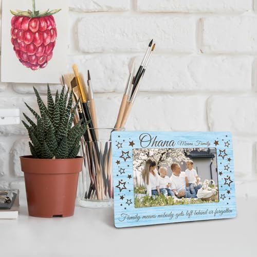 Family Picture Frame Gifts - Blue Hawaiian Gifts - Ohana Means Family Wooden Photo Frame 4x6, Homecoming Gift for Desk Decor - Image 4