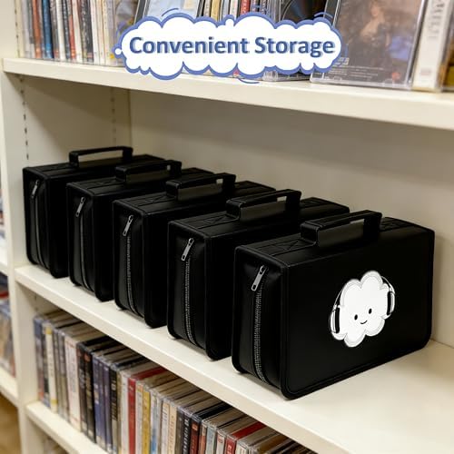 DVD Case CD Storage,128 Capacity Cute Cloud Music CD Cases Holder DVD Storage Case Holders CD DVD Disc Case Storage Wallet Binder for Car Home Office Travel (128 Cloud Black) - Image 5