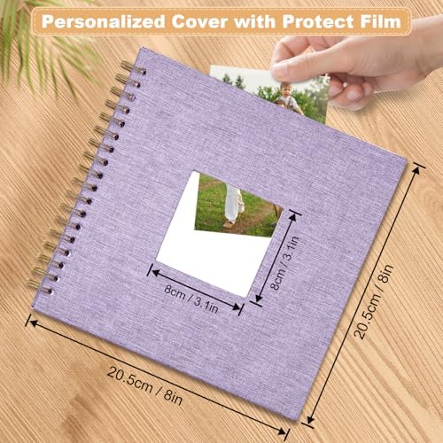 Scrapbook Photo Album Linen Cover, 8 x 8 Inch Hardcover Kraft White Pages Memory Book, for Travel Wedding Guest Book Christmas Baby Shower (40 Sheets/ 80 Pages,Light Purple) - Image 2