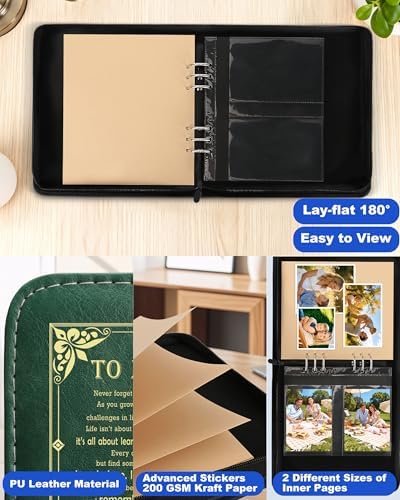 Son Leather Photo Album 4x6 100 Photos, Memory DIY Scrapbook with 25 Sheets and 20 Blank Kraft Sheets, Children's Growth Album Book for Son Kids Birthday Gift Graduation Gift ﻿ - Image 4