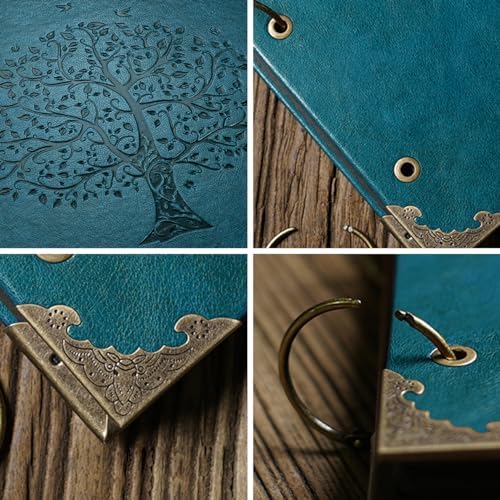 Photo Album DIY Scrapbook, 10x10 inch 50 Pages Vintage Leather Cover Three-Ring Binder Family Picture Booth Albums with 408pcs Self Adhesive Photos Corners for Memory Keep, Tree (Jasper Green) - Image 3
