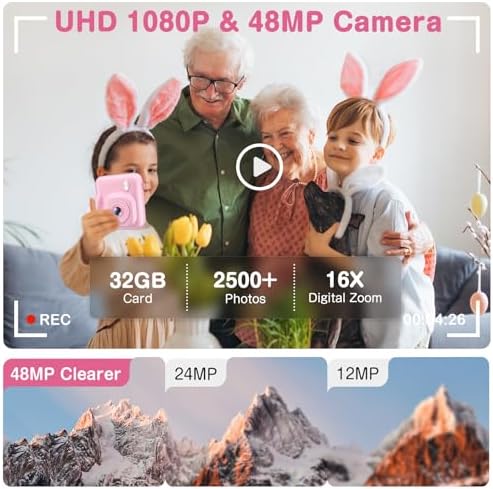 Kids Camera Instant Print, Dual-Lens 48MP Digital Camera, Pink - Image 5