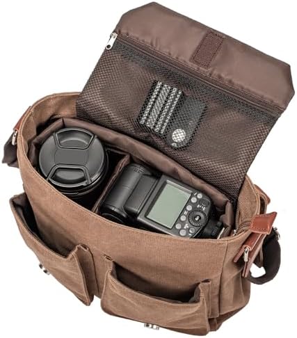 Compatible with/Replacement Vintage Waterproof Canvas Leather Trim DSLR SLR Shockproof Camera Shoulder Messenger Bag (Coffe) - Image 5