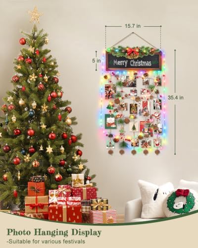 Bikoney Hanging Photo Display with String Lights, Clips & Chalkboard - Image 2
