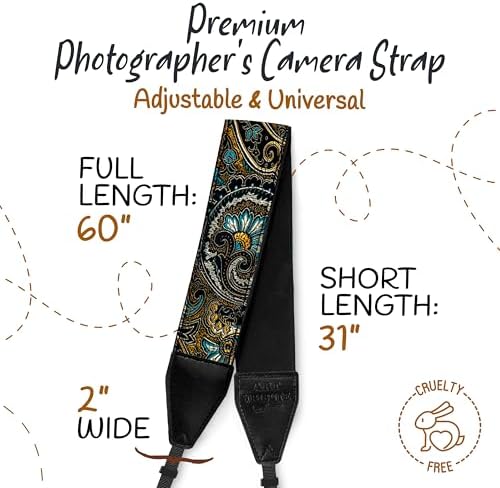 Art Tribute Camera Strap - Shoulder, Crossbody & Neck Camera Strap for Photographers, Fits All Cameras, Canon Nikon Sony Fujifilm, Padded Strap W/Quick Release, Embroidered Cotton & Leather Ends - Image 5