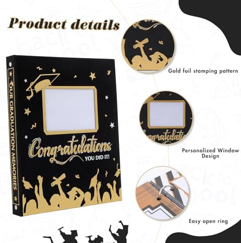 Pasimy Graduation Scrapbook Kit A4 Photo Album 60 Pages Removable DIY Memory Scrap Book Grad Picture Album with Stickers Holds 4x6 5x7 8x10 Pictures for Grad Class of 2026 Graduation Gifts(Classic) - Image 4