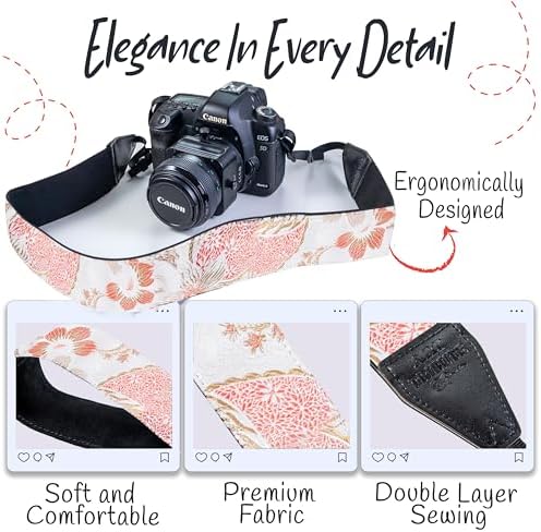 Art Tribute Camera Strap - Shoulder, Crossbody & Neck Camera Strap for Photographers, Fits All Cameras, Canon Nikon Sony Fujifilm, Padded Strap W/Quick Release, Embroidered Cotton & Leather Ends - Image 3