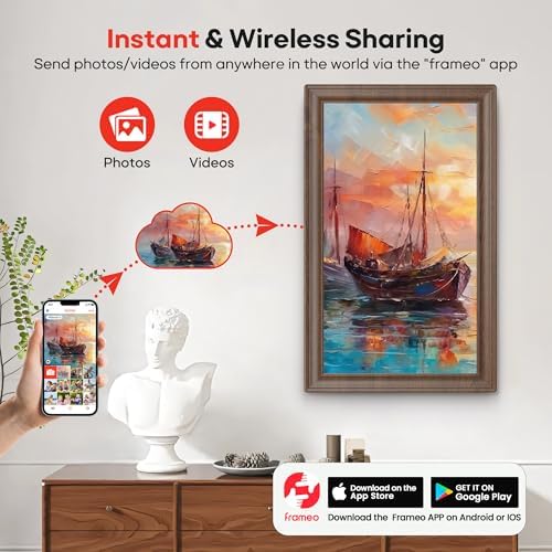 64GB 15.6" Frameo Digital Picture Frame WiFi, Large Electronic Photo Frames Wood 1920 x 1080 IPS FHD Touch Screen, Send Photos from Your Phone from Anywhere, Best Gifts for Family and Friends - Image 2