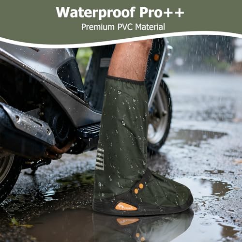 IwIeIaIrI PVC Waterproof Rain Boot Covers with Safety Reflector, Green, M - Image 3