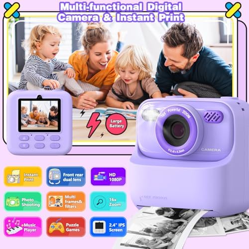 masterbee Kid Camera Instant Print Photo, Birthday Gifts for Girls and Boys, Kids Digital Camera Toys, 1080P HD Video, 3 4 5 6 7 8 9 10 11 12 Year Old Boy Gifts/Girl Gifts - Image 2