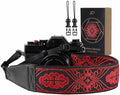Padwa Lifestyle Camera Strap - 2" Full Grain Leather Ends Camera Straps for Photographers, Vintage Red Embroidered Cotton Weave Soft Suede Fabric Padded Strap Quick Release fits All Cameras by PadwaLifestyleCameraStrap
