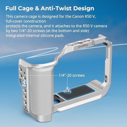 SmallRig R50 V Camera Cage for Canon R50V, Built-in Ergonomic Silicone Grip, QR Plate for Arca, 1/4"-20 Threaded Hole, 3/8"-16 Holes for ARRI, Cold Shoe, QD Sockets, Vertical Shooting(Silver)-5428 - Image 2