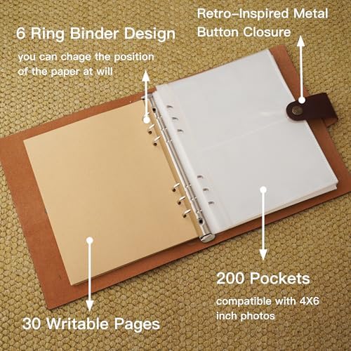 Photo Album 4x6 200 Pockets, Genuine Leather Photo Albums 200 Photos with Writing Space 30 Writing Paper, Family Wedding Travel Kids Graduation Ultrasound Baby Picture Album Scrapbook, Mother Gifts - Image 2