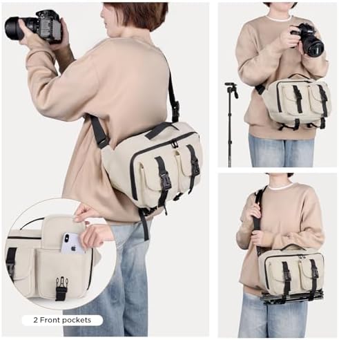 TAAOKA Camera Sling Bag,DSLR Camera Bag with Tripod Holder,Waterproof Camera Shoulder Crossbody Bag for Photographers (Beige) - Image 6