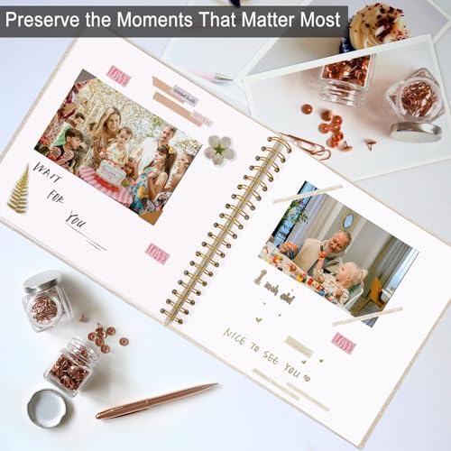 8 x 8 Inch Scrapbook Photo Album, Hardcover Kraft White Pages Arch Window Photo, Memory Book Linen Cover for Photos, Scrapbook Albums for Travel, Wedding Anniversary Christmas Baby 40 Pages, Beige - Image 4