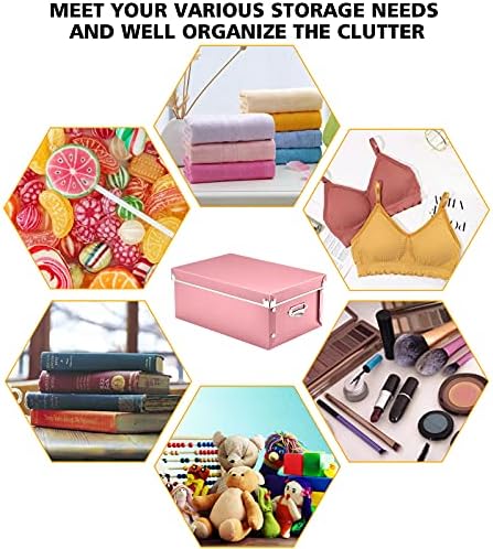 SEEKIND Storage Box, Decorative Storage Bins with Lid,3 in 1 Set,Plastic,with Handles,Press-Stud Fastening,Moisture-proof,Foldable for Space Saving Storage,for Clothes,Cosmetic,Blankets (Pink) … … - Image 2