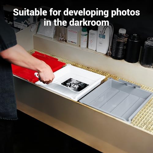 JJC 10x12” Darkroom Developing Tray for Photo Paper Prints, Film Processing Tray with Silicone Tong, Ribbed Base & Thermometer Corner, Durable PP Plastic (Gray) - Image 2