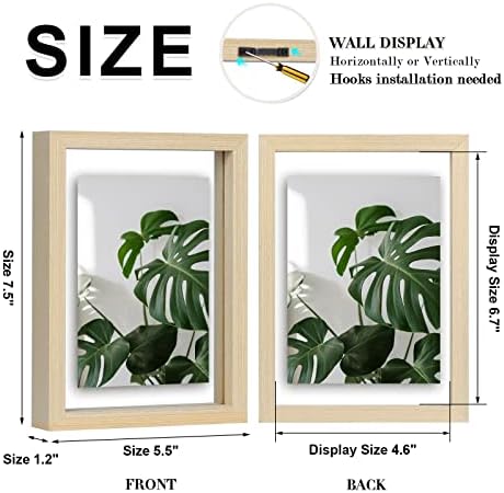 Egofine 5x7 Floating Frames Set of 2, Double Plexiglass Picture Frame, Made of Solid Wood Display Any Size Photo up to 5x7, Wall Mount or Tabletop Standing, Natural Wood - Image 2