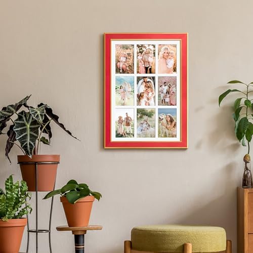 Suede 13.5x19.5 Picture Frame Display 9 Opening 4x6 Picture Frames Collage Wall Decor with Mat,Multi Photo Frame for Plexiglass,Wall Decor,1Pack,Red - Image 6