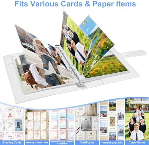 A5 PU Leather Photo Album with 60 Pockets, 5x7 Top Loading Double-Sided Sleeves, Adjustable 6 Ring Binder for Photos, Scrapbook & Keepsakes, White - Image 4