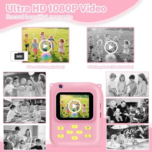 Instant Print Camera for Kids, 1080P Video Camera with 3 Print Rolls - Image 4