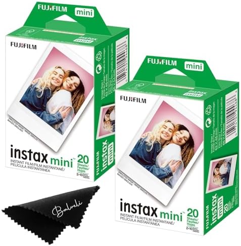 Fujifilm Instax Mini Film Two Instant Film Twin Packs - 40 EXP Total, ISO 800, Compatible to Mini Evo, Mini 12, Mini 11, Mini 40 Bundeld with Premium Balveli Microfiber Cloth by FUJIFILM