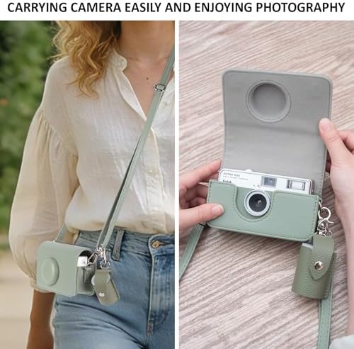 Protective Case Compatible for Kodak EKTAR H35 H35N Half Frame Film Camera, PU Leather Bag for Kodak Ultra F8/F9/VIBE 501F/I60 Camera with Shoulder Strap & 135 Film Storage Case - Green - Image 5