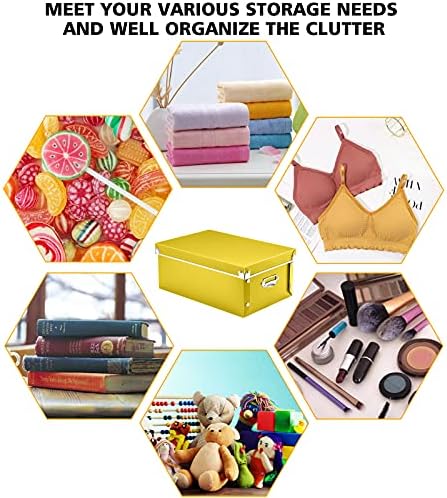 SEEKIND storage box with Lids,3 in 1 Set,Plastic,with Handles,Press-Stud Fastening,Moisture-proof,Foldable for Space Saving Storage,for Clothes,DVD,Blankets (Yellow) … - Image 2