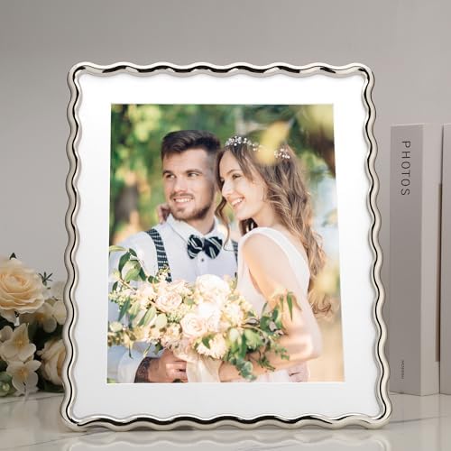 Silver 10x12'' Heavy-Duty Zinc Alloy Picture Frames with Acid Free Mat for 8x10'',Wave Design Silver Picture Frame with Black Premium Velvet Backing,for Desktop and Wall Hanging. - Image 5