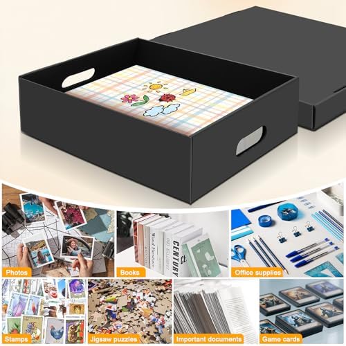 4PCS Photo Storage Box,14.5“ x 12“ x 3.94“ Photo Keepsake Storage Box Sturdy Picture Box Store and Protect Pictures,Documents Black - Image 4