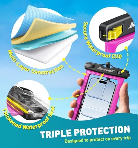 Hiearcool Waterproof Phone Pouch, Waterproof Phone Case, Clear&Bright Red - Image 6