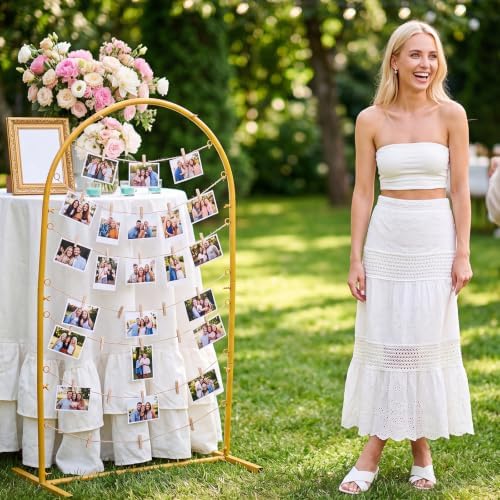 Mifoci 47 Inch Gold Metal Arch Photo Display Board W/30 Wooden Clip&string - Image 5