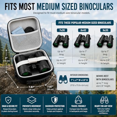 Binocular Case, Hard EVA Protective Storage Case with Water-Resistant Exterior, Carry Handle & Shoulder Strap, Fits Most Compact and Mid-Size Binoculars for Hiking, Hunting, Birdwatching & Travel - Image 3